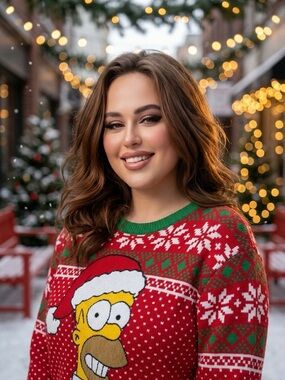Officially Licensed the Simpsons Red Crew Neck Holiday Sweater Size M